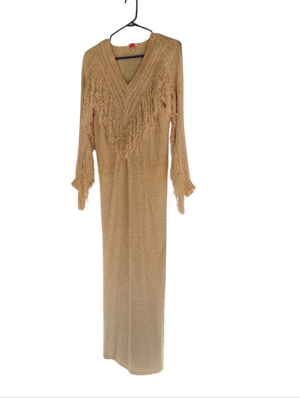 RARE French Rags Hand Loomed Knit Dress Fringed Sleeves Made in USA 80's Lady 2